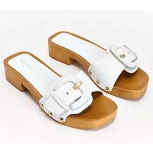New Intentionally Blank Mar‎ Leather Buckle Clog Sandals White EU 38 US 7.5-8
